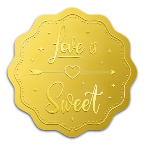 WADORN 100 Stück 'Love Is Sweet' Aufkleber Aus Goldfolie, 5cm Große Goldgeprägte Umschläge Mit Herzmuster Runde Selbstklebende Zertifikatssiegeletiketten Für Partyeinladungen Hochzeitseinladungen WADORN 100 Stück 'Love Is Sweet' Aufkleber Aus Goldfolie, 5cm Große Goldgeprägte Umschläge Mit Herzmuster Runde Selbstklebende Zertifikatssiegeletiketten Für Partyeinladungen Hochzeitseinladungen von WADORN