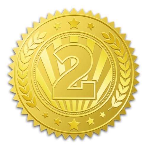WADORN 100 Stück Medaillen Aufkleber Mit Goldfolie de 2. Platz, 5cm Große Geprägte Umschlagsiegel Mit Zweitplatzierten Medaille Selbstklebende Zertifikatsiegeletiketten Für Spielewettbewerbe Sports von WADORN