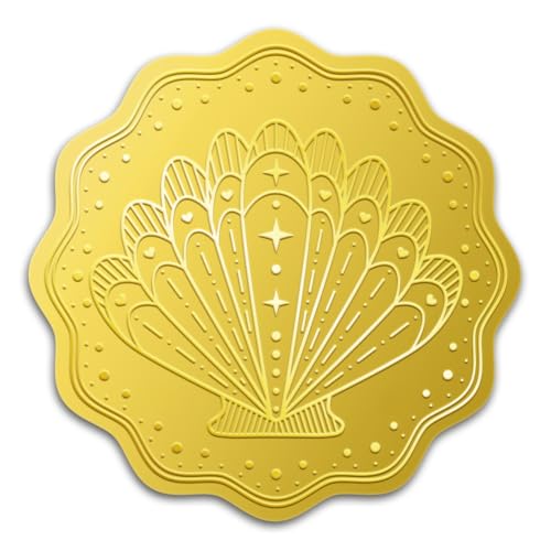 WADORN 100 Stück Muscheln Goldgeprägte Briefumschlagsiegel 5cm Selbstklebende Zertifikatsiegelaufkleber Mit Meeresmotiv Runde Geprägte Foliensiegel Für Hochzeitseinladungen Geschenkverpackungen von WADORN