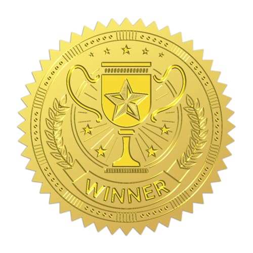 WADORN 100 Stück Trophäen Aufkleber In Goldfolie. 5cm Vintage Trophäengewinner Goldgeprägte Umschläge Siegeltrophäen Runde Selbstklebende Geprägte Siegeletiketten Für Auszeichnungen Urkunden von WADORN