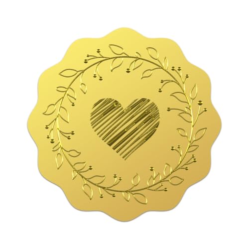 WADORN 100 x Herzkranz Aufkleber In Goldfolie. 5cm Vintage Zertifikatsiegel Mit Herzband Und Goldfolie Kranzlinie Rund Selbstklebend Geprägte Siegeletiketten Für Einladungskarten WADORN 100 x Herzkranz Aufkleber In Goldfolie. 5cm Vintage Zertifikatsiegel Mit Herzband Und Goldfolie Kranzlinie Rund Selbstklebend Geprägte Siegeletiketten Für Einladungskarten von WADORN