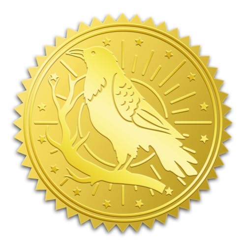 WADORN 100 x Raben Aufkleber In Goldfolie. 5cm Vogel Auf Ästen Goldene Umschläge Siegel Krähe Sonne Selbstklebende Geprägte Siegeletiketten Für Einladungen Grußkarten Umschläge von WADORN