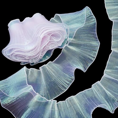 WADORN 10m Rüschenband Plissierter Chiffonbesatz, 12.5 cm Retro Organza Stoffbesatz Tüll Rüschen Spitzenbordüre Für Lavendelkostüme Bastelarbeiten Kleidertaschen Hochzeiten Nähen Vorhänge (Lila) von WADORN