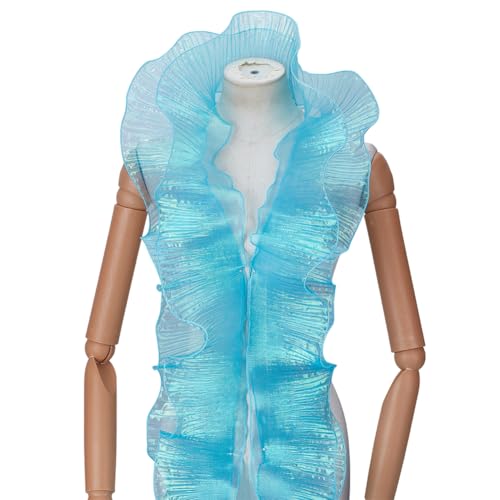 WADORN 10m Rüschenband Plissierter Chiffonbesatz, 12.5 cm Retro Organza Stoffbesatz Tüll Rüschen Spitzenbordüre Für Quallen Kostüm Kleidertasche Hochzeit Nähen Vorhangdekor (Blau) von WADORN