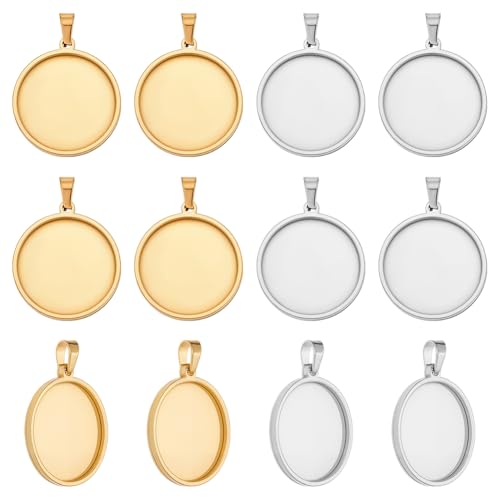 WADORN 12 Stück 2 Farben Edelstahl Lünette Anhänger Tabletts, 25mm Basis Cabochon Fassungsschalen Runde Cabochon Fassungsschalen Rohlinge Anhänger Zur Schmuckherstellung Fotos Halsketten DIY von WADORN