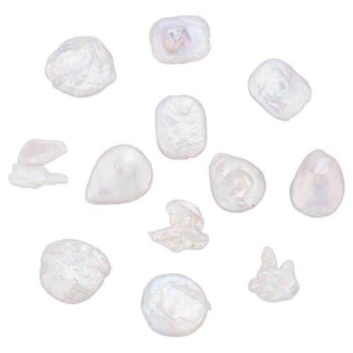 WADORN 12 Stück Barockperlen, 4 Stile Natürliche Süßwasserperlen Keshi Lose Flache Runde Perlen Weiß Unregelmäßig Für Schmuckherstellung von Damenohrringen Halsketten Armbändern Loch: 0.6~0.9mm von WADORN