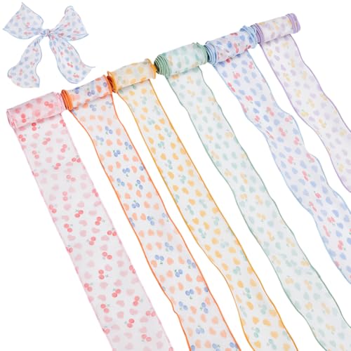 WADORN 12 Yards 6 Farben Kirsch Chiffonband, 65~75mm Geschenkverpackungs Chiffonband Mit Liebesherz Kirsche Frühlings Und Sommerstoff Dekorative Bastelbandrolle WADORN 12 Yards 6 Farben Kirsch Chiffonband, 65~75mm Geschenkverpackungs Chiffonband Mit Liebesherz Kirsche Frühlings Und Sommerstoff Dekorative Bastelbandrolle von WADORN