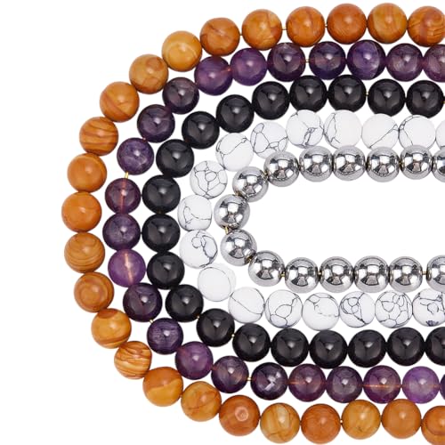 WADORN 125 Stück 5 Stile gemischte Farben natürliche Kristallperlen, 8 mm Edelstein, runde lose Perlen, echte Stein-Abstandshalter, Howlith-Obsidian, natürlicher Amethyst für WADORN 125 Stück 5 Stile gemischte Farben natürliche Kristallperlen, 8 mm Edelstein, runde lose Perlen, echte Stein-Abstandshalter, Howlith-Obsidian, natürlicher Amethyst für von WADORN