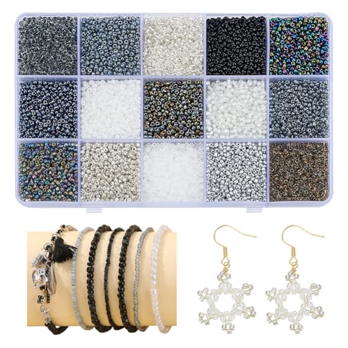 WADORN 12900 Stück 15 Stile Schwarze Glasperlen, 1.5 2mm Kleine Pony Spacer Lose Perlen Bunte Winzige Mini Runde Perlen Masse Für DIY Armband Halskette Schmuck WADORN 12900 Stück 15 Stile Schwarze Glasperlen, 1.5 2mm Kleine Pony Spacer Lose Perlen Bunte Winzige Mini Runde Perlen Masse Für DIY Armband Halskette Schmuck von WADORN