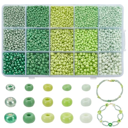 WADORN 13005 Stück grüne Glas-Rocailles-Perlen, kleine Pony-Perlen, bunt, klein, rund, lose Perlen für DIY-Armbänder, Halsketten, Ohrringe, Schmuck, Basteln, St. Patrick's Day, Bastelprojekte WADORN 13005 Stück grüne Glas-Rocailles-Perlen, kleine Pony-Perlen, bunt, klein, rund, lose Perlen für DIY-Armbänder, Halsketten, Ohrringe, Schmuck, Basteln, St. Patrick's Day, Bastelprojekte von WADORN