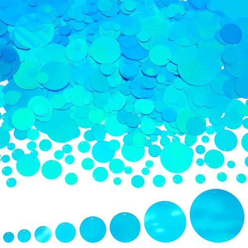 WADORN 1340 Stück flache runde Pailletten, 8 Größen, 1–5,2 cm, lose Applikation, Pailletten, Verzierung, Pailletten, verschiedene Größen, blaue PVC-Pailletten mit Löchern, Ornament für WADORN 1340 Stück flache runde Pailletten, 8 Größen, 1–5,2 cm, lose Applikation, Pailletten, Verzierung, Pailletten, verschiedene Größen, blaue PVC-Pailletten mit Löchern, Ornament für von WADORN