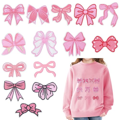 WADORN 14 Stück Schleife Zum Aufbügeln, Rosa Süße Schleife Zum Aufnähen Reparatur Bestickte Applikation Hotmelt Patch 14 Stile Basteln Für Damen Stoff Kleid Hut Rucksack Socken Hemd Jacke Schuh von WADORN