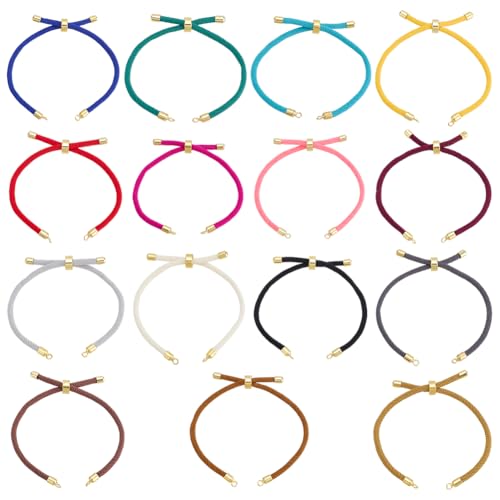 WADORN 15 x Nylon-Armband zur Herstellung von Armbändern, 15 Farben, verstellbare Kettenglieder mit Messing-Fundstücken, 22,9 cm, für selbstgemachte Freundschaftsarmbänder, Schmuckherstellung von WADORN
