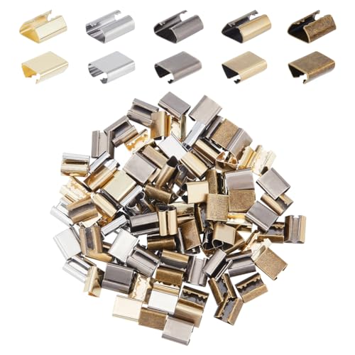 WADORN 150 Stück Lederseilklemmen, 5 Farben Faltbare Kordelschnur-Endverschlüsse, 12x10 mm Metall-Crimp-Endverschlüsse Für DIY-Handwerk, Leder, Verstellbare Schlaufen, Quaste, Schmuckzubehör von WADORN