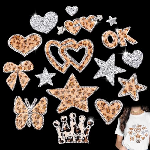 WADORN 16 Stil Leoparden Strass Aufnäher Zum Aufnähen, Herz Stern Schleife Zum Aufbügeln Oder Aufnähen Dekoratives Emblem Gesticktes Abzeichen Applikation Zum Kleidung Kleidern Hüten Jacken WADORN 16 Stil Leoparden Strass Aufnäher Zum Aufnähen, Herz Stern Schleife Zum Aufbügeln Oder Aufnähen Dekoratives Emblem Gesticktes Abzeichen Applikation Zum Kleidung Kleidern Hüten Jacken von WADORN
