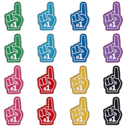 WADORN 16 Stück Ein-Finger-Aufnäher, Nr. 1, lustig, bestickt, Handsymbol, zum Aufbügeln oder Aufnähen, für Heimwerker, Nähen, Cheerleading, Sport, Spieltag, Rucksack, Jeans, Schuhe, Jacken von WADORN