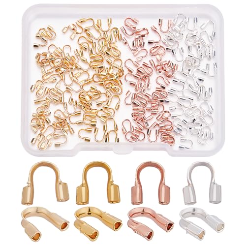 WADORN 160 Stück 4 Farben Messingdraht Schutz Für Die Schmuckherstellung 0.6mm 18 Karat Vergoldete U Förmige Drahtschutzschlaufen Fadenschutz Metallschutz Schmuckfadenschutz Für Halsketten von WADORN
