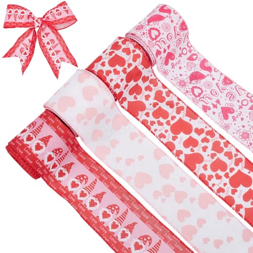 WADORN 18.3m 4 Stile Herz Canvas Bänder Mit Drahtrand, 64mm Band Mit Liebesherz Druck Weiß Rosa Für Valentinstag Hochzeit DIY Bastelarbeiten Ornamentzubehör Zum Verpacken von Geschenken Kränzen WADORN 18.3m 4 Stile Herz Canvas Bänder Mit Drahtrand, 64mm Band Mit Liebesherz Druck Weiß Rosa Für Valentinstag Hochzeit DIY Bastelarbeiten Ornamentzubehör Zum Verpacken von Geschenken Kränzen von WADORN