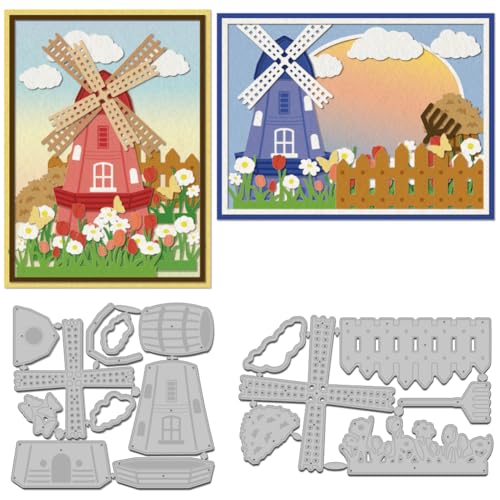 WADORN 2 Stück Windmühle Gestanzte Bauernhof Metallstanzform. Prägeschablone Aus Karbonstahl Im Grasland Stil Mit Tulpen Und Blumen Für Scrapbooking Albumdekor Prägepapier Stanzformen WADORN 2 Stück Windmühle Gestanzte Bauernhof Metallstanzform. Prägeschablone Aus Karbonstahl Im Grasland Stil Mit Tulpen Und Blumen Für Scrapbooking Albumdekor Prägepapier Stanzformen von WADORN