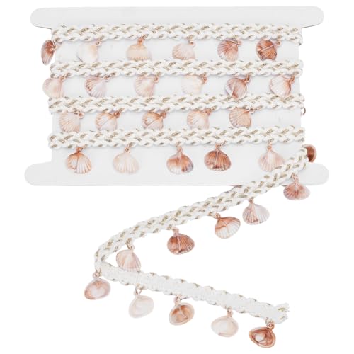 WADORN 2 Yard 3,8 cm breite Muschel-Fransenborte Muschelquaste Bordüre ethnische Bastelband Nähen Stoff Trim Shell Boho Spitzenbesatz für Zubehör Lampenschirm Vorhang Home DIY Dekoration von WADORN
