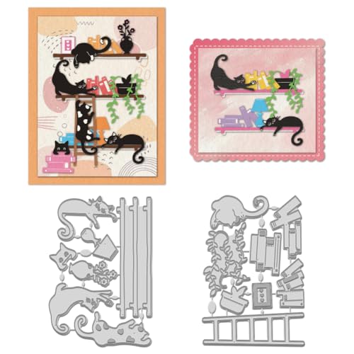 WADORN 2 x Stanzschablone Mit Bücherregal Katze. Bücherregal Mit Katzenmotiv Blumen Präge Stanzset Kletterregal Mit Katze Metall Stanzformen Zum Herstellen von Scrapbooking WADORN 2 x Stanzschablone Mit Bücherregal Katze. Bücherregal Mit Katzenmotiv Blumen Präge Stanzset Kletterregal Mit Katze Metall Stanzformen Zum Herstellen von Scrapbooking von WADORN