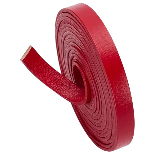 WADORN 2.5 M Flaches Echtlederband Zum Basteln, 10mm Echtes Leder Kuhfellstreifen Kordel Zum Flechten Flache Genarbte Lederstreifen Schnüre Für Herstellung DIY Schmuck Rot WADORN 2.5 M Flaches Echtlederband Zum Basteln, 10mm Echtes Leder Kuhfellstreifen Kordel Zum Flechten Flache Genarbte Lederstreifen Schnüre Für Herstellung DIY Schmuck Rot von WADORN