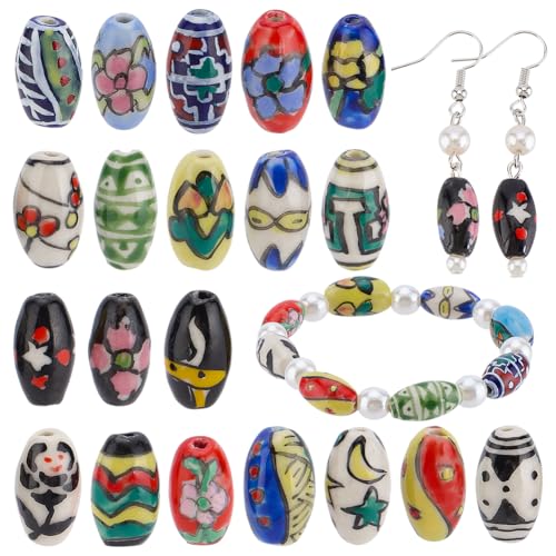 WADORN 20 Stück 20 Farben Handgefertigte Bedruckte Porzellanperlen, Ovale Bunte Porzellanperlen Mit Blumenmuster Keramikperlen Mit Blumenmuster Bedruckte Lose Abstandsperlen Für Herstellung Schmuck WADORN 20 Stück 20 Farben Handgefertigte Bedruckte Porzellanperlen, Ovale Bunte Porzellanperlen Mit Blumenmuster Keramikperlen Mit Blumenmuster Bedruckte Lose Abstandsperlen Für Herstellung Schmuck von WADORN
