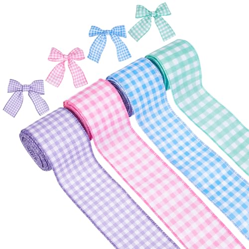 WADORN 20 Yards Osterband mit Drahtrand, 6,4 cm, Frühlingsbüffelkaro, Bastelband, Pastellfarben, Gingharm dekorative Stoffbänder für DIY, Geschenkverpackung, Schleifenherstellung, Ostern, Weihnachten WADORN 20 Yards Osterband mit Drahtrand, 6,4 cm, Frühlingsbüffelkaro, Bastelband, Pastellfarben, Gingharm dekorative Stoffbänder für DIY, Geschenkverpackung, Schleifenherstellung, Ostern, Weihnachten von WADORN