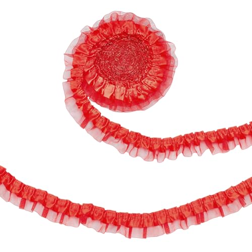 WADORN 20m 2 Lagiges Organza Spitzenband Mit Rüschen, 42mm Vintage Plissee Kantenbesatz Spitzenband Rüschen Besticktes Näh Polyester Besatzband Zum Selbermachen Nähen Stoff Haare Kleider, Rot WADORN 20m 2 Lagiges Organza Spitzenband Mit Rüschen, 42mm Vintage Plissee Kantenbesatz Spitzenband Rüschen Besticktes Näh Polyester Besatzband Zum Selbermachen Nähen Stoff Haare Kleider, Rot von WADORN
