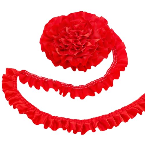WADORN 20m Satin Rüschenbesatz Stoffbesätze, 4cm Rotes Spitzenband Plissierter Organza Spitzenrand Für Hochzeitsverzierung Valentinstag Brautkleid Applikation Nähen Basteln Heimdekoration von WADORN