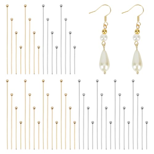 WADORN 240 Stück Kugelkopfstifte in 8 Stilen, 2 Farben, 304 Edelstahl, echte 24 Karat vergoldete Kugelkopfstifte, 20–50 mm, Ohrstecknadeln für DIY-Ohrringe, Armbänder, Handwerk, Schmuckherstellung von WADORN