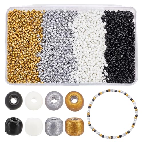 WADORN 2400 Stück 4mm Große Glasperlen, 4 Farbe 6/0 Mini Pony Perlen Zur Schmuckherstellung Undurchsichtige Farbe Taillen Abstandshalter Perle Für DIY Kunsthandwerk Armbänder Halsketten Ohrringe von WADORN
