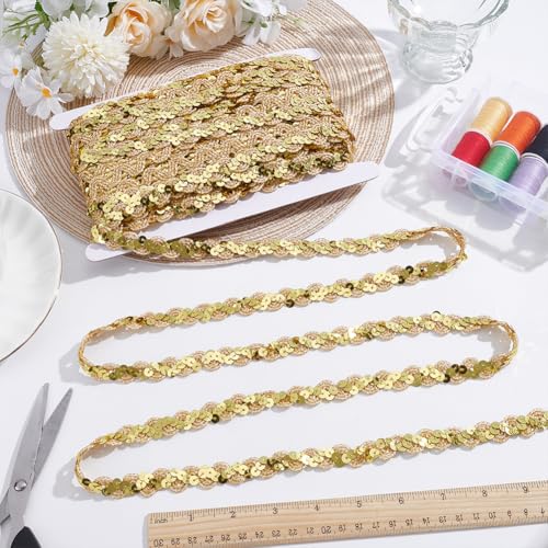 WADORN 25 m Spitzenbesatz Mit Glitzerpailletten 15mm Flacher Glitzer Paillettenstreifen Zum Nähen Basteln Flache Pailletten Geflochtene Spitzenbänder Stoff Für DIY Tanzkleider Stirnbänder Hüte Gold WADORN 25 m Spitzenbesatz Mit Glitzerpailletten 15mm Flacher Glitzer Paillettenstreifen Zum Nähen Basteln Flache Pailletten Geflochtene Spitzenbänder Stoff Für DIY Tanzkleider Stirnbänder Hüte Gold von WADORN