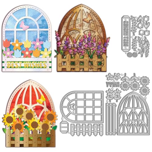 WADORN 3 x Stanzschablone Für Fenster Mit Sonnenblumenmotiv. Präge Stanzformen Set Mit Fensterrahmen Vorlage Gitterfenster Metall Stanzformen Stanzformen Für Die Herstellung von Scrapbooking von WADORN