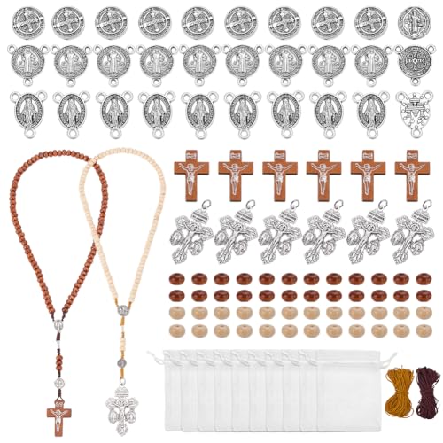 WADORN 30 Set Schmuckherstellungsset Aus Holzperlen Mit Kreuz, DIY Pardon Kruzifix Halskette Bulk Gebet 18.29m Perlen Seil 700Pcs Ostern Holzperlen Kreuz Anhänger für Rosenkranz Ramadan Armband WADORN 30 Set Schmuckherstellungsset Aus Holzperlen Mit Kreuz, DIY Pardon Kruzifix Halskette Bulk Gebet 18.29m Perlen Seil 700Pcs Ostern Holzperlen Kreuz Anhänger für Rosenkranz Ramadan Armband von WADORN