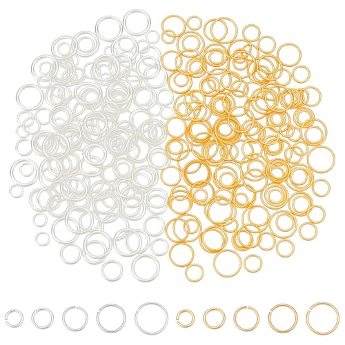 WADORN 300 Stück 10 Größen Biegeringe Aus Silber Und Gold Zur Schmuckherstellung, 2 Farbe 18 Karat Vergoldetes Messing Rund Geteilt Offene Biegeringe Ohrstecker Zubehör Für DIY Armbänder von WADORN