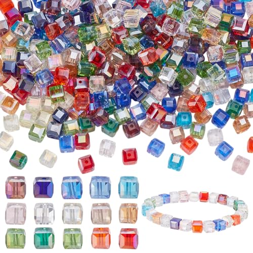 WADORN 300 Stück 15 Farben Würfel Glasperlen, 8mm Österreichische Kristallwürfelperlen Bunte Facettierte Lose Perlen Quadratische Perlen Lose Abstandsperlen Masse Für Herstellung Armbändern von WADORN