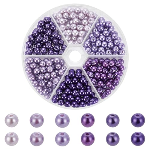 WADORN 300 Stück 6 Farben Lila Perlen Glasperlen, 6mm Violette Runde Verschiedene Lose Glasperlen Perlen Zum Basteln Mit Löchern Zum Selbermachen Basteln von Schmuck Armbändern Halsketten Ohrringen von WADORN