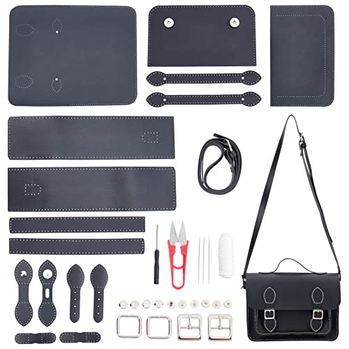 WADORN 32 Teiliges DIY Lederhandwerk Taschenherstellungsset, Stricken Häkeln Nähset Anfänger Handgefertigte Taschen Umhängetaschen Rucksackherstellung alle Zubehörteile, 19 x 26 cm (Schwarz) von WADORN