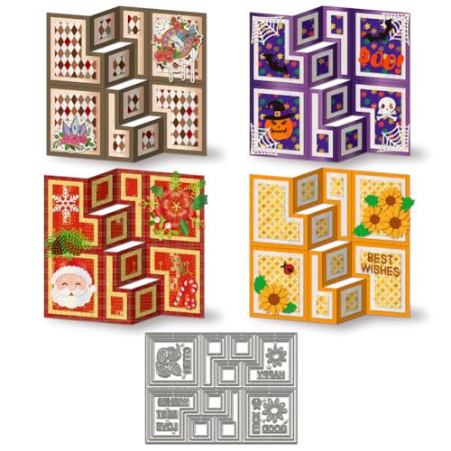 WADORN 3D Kartenform Zusammenklappbare Stanzungen, Dreidimensionale Treppenform Stanzformen Prägevorlage Für DIY Alben Prägen Halloween Weihnachtsdekor von WADORN