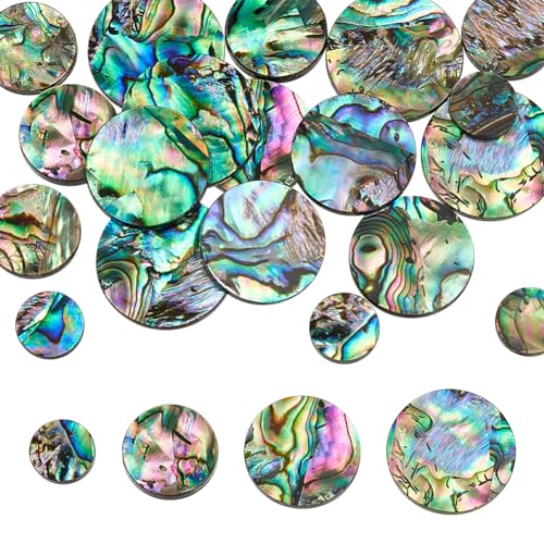 WADORN 4 Größen Abalone Muschelperlen, 20 Stück 10/14/18 mm Natürliche Abalone-Perlen Ohne Loch Runde Lose Perlen Ohne Loch Bunte Paua Stein Muschel Cabochons Zur Schmuckherstellung von WADORN