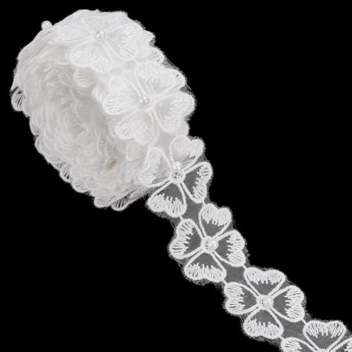 WADORN 4.57 m Spitzenbesatzband Mit Perlen Und Blumenstickerei, 3.6cm Vintage Perlen Blumenapplikation Bestickter Stoff Handgefertigt DIY Nähzubehör Basteln Für Hochzeit Brautkleid Basteln Nähen von WADORN