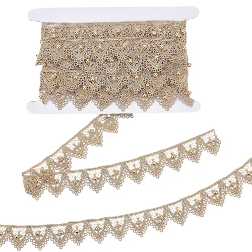 WADORN 4.57m Vintage Gold Stickerei Lace Ribbon, 3.4cm Perlen Spitzenbesatz Goldenes Bortenband Spitze Perlenbesatz Goldenes Stoffband Für Hochzeit Brautschmuck WADORN 4.57m Vintage Gold Stickerei Lace Ribbon, 3.4cm Perlen Spitzenbesatz Goldenes Bortenband Spitze Perlenbesatz Goldenes Stoffband Für Hochzeit Brautschmuck von WADORN