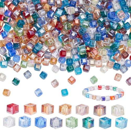 WADORN 450 Stück 15 Farben Würfel Glasperlen, 6mm ab Kristall Abstandshalterperlen Bunte Quadratische Facettierte Kristallglasperlen Mit Loch Lose Würfel Abstandshalterperlen Für DIY Armbänder von WADORN