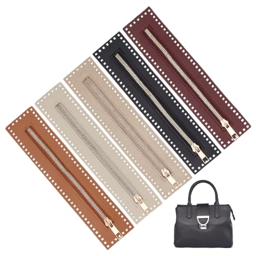 WADORN 5 Farben PU-Leder-Reißverschluss, 27 cm Leder-Näh-Reißverschlussrahmen, Handgefertigte Taschenreißverschlüsse, Bulk Close End Mit PU-Lederrahmen Für DIY Häkeltaschen, Nähen, Jeans-Zubehör von WADORN