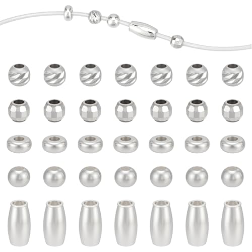 WADORN 5 Stile 925 Sterling Silber Perlen, 60 Stück Flache Runde Rondell Perlen Für Armbänder Lose Perlen Perlenzubehör Für DIY Bastelarbeiten Ringe Halsketten Ohrringe Armbänder Schmuckherstellung von WADORN