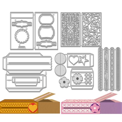 WADORN 5 Stück 3D Stanzformen Mit Herz Blumen Motiv Für Safes Faltschachtel Stanzungen Aus Karbonstahl Prägeschablonen Vorlage Für Hochzeitseinladungskarten DIY Papieralbum Dekoration von WADORN