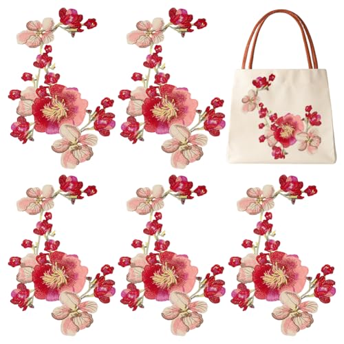 WADORN 5 Stück Retro-Blumen-Stickerei zum Aufbügeln oder Aufnähen, rote Blumenapplikation, Stickerei, Spitze, Blume, dekorative Aufnäher zum Aufnähen von Kragen, Brust, Jacken, Jeans, Kleid, Hosen WADORN 5 Stück Retro-Blumen-Stickerei zum Aufbügeln oder Aufnähen, rote Blumenapplikation, Stickerei, Spitze, Blume, dekorative Aufnäher zum Aufnähen von Kragen, Brust, Jacken, Jeans, Kleid, Hosen von WADORN