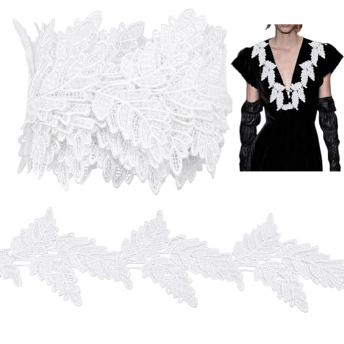 WADORN 5 Yards Weiße Bestickte Blätter Applikationen, 10cm Spitzen Blattbesatz Vintage Blumenmuster Zum Aufnähen Polyester Ornament Für Hochzeitskleid Brautkopfschmuck DIY Kleidung Heimdekor von WADORN