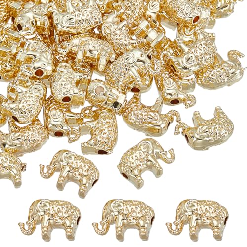 WADORN 50 Stück Glückselefanten Abstandshalterperlen 8.5x12.5mm Hellgoldene Tierperlen Tibetische Elefantenperlen Detailliert Geschnitzte Tierperlen Lose Perlen Zum Selbermachen von Armbändern von WADORN